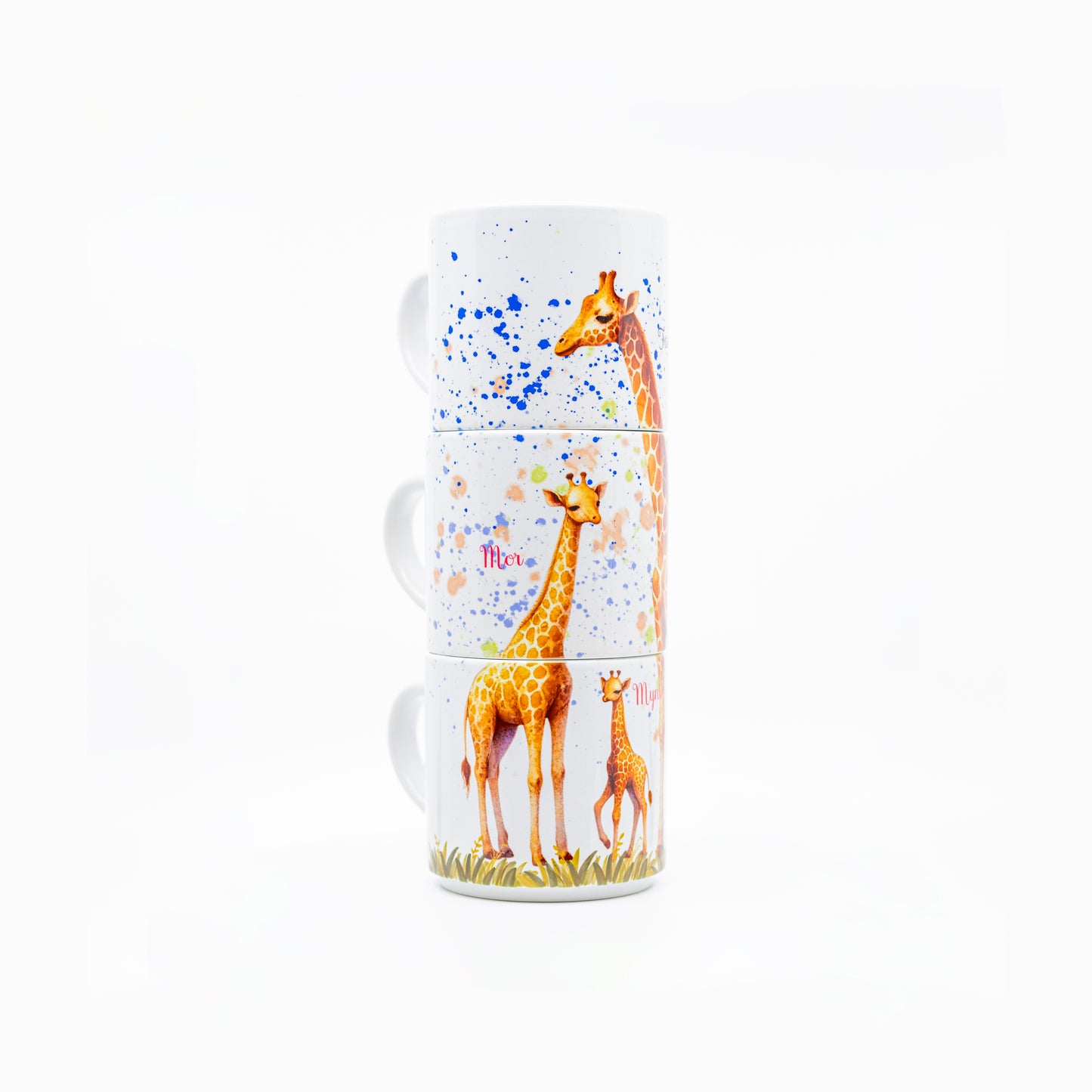 Navnekop - Familie med giraffer - 3 kopper