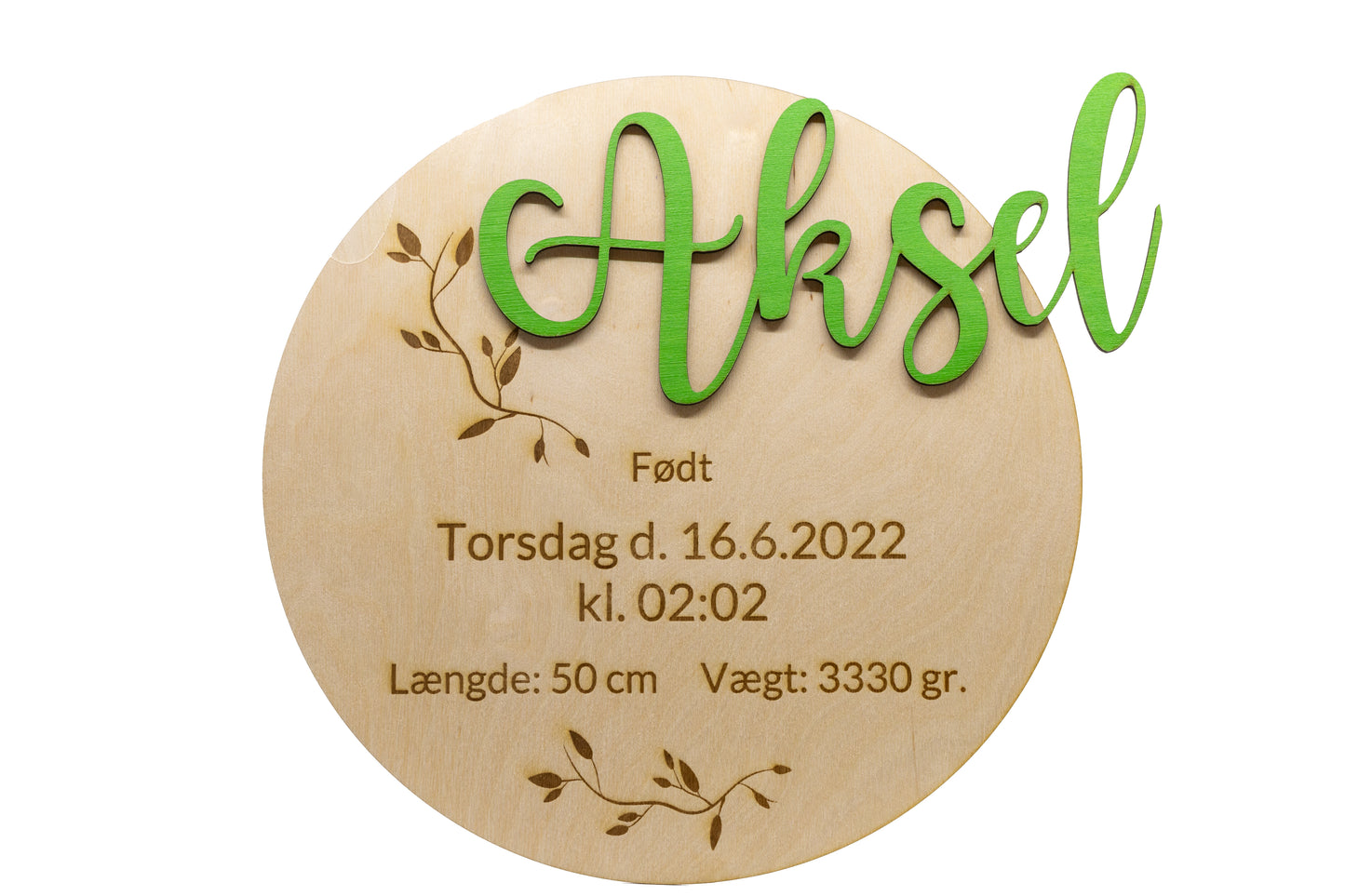 Fødselstavle i krydsfiner rund